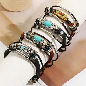 Pulseras de cuero de Venta caliente para mujeres Pulseras de cuero retro Estilo étnico Pulseras de hombres europeos y americanos