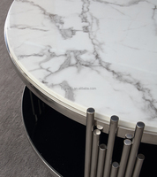 Mesa de Centro de Mármol de Alta Calidad con Base de Acero Inoxidable, Mueble de Interior
