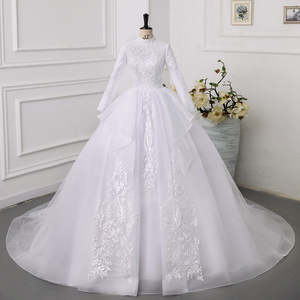 AL1908 2025 nuevo modelo Delgado princesa novia vestido de novia tren de corte pesado con decoración de encaje blanco puro <span class=keywords><strong>civil</strong></span> musulmán - Product Image 5