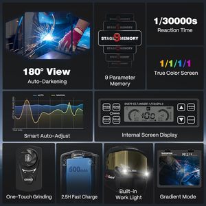 <span class=keywords><strong>Casque</strong></span> de soudage intelligent à assombrissement automatique ARCCAPTAIN, capot panoramique 180°, affichage couleur réel, lumière LED intégrée - Product Image 2