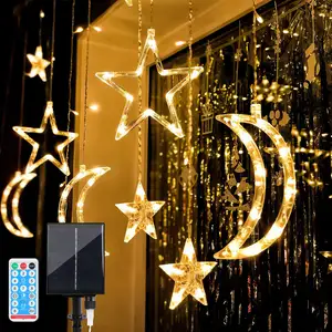 Solar Powered outdoor Waterproof Fairy lights Garden camping decoration Christmas ramadan star and Moon light strings