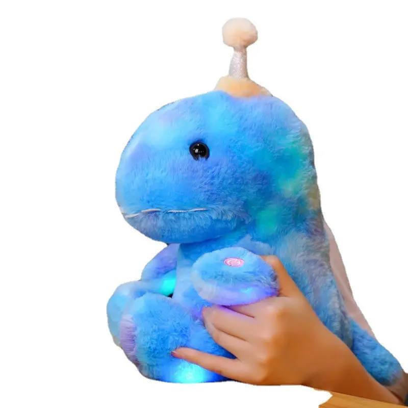 32cm brillante Led luz azul bebé dinosaurio peluche encantador luminoso Animal unicornio muñecos de peluche que brillan en la oscuridad durmiendo para niños