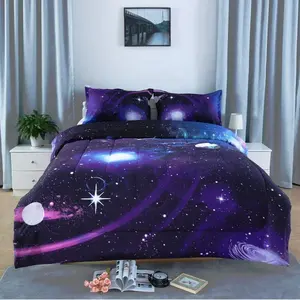 Conjunto de cama amazon, venda quente, conjunto de cama personalizado 3d impressão espacial galaxias temática 100% poliéster colcha