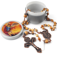 Collier de chapelet catholique en pierres de jaspe picturale de 6 mm, Saint-Michel, plaqué cuivre antique