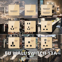 Interrupteur mural électrique 2 voies 2 gangues de haute qualité, norme européenne, durable, verre ignifuge, protection IP20, usage domestique, 13A 250V