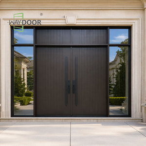 Porte <span class=keywords><strong>d</strong></span>'entrée double en bois massif, finition commerciale, avec verre multi-vitrages, panneau latéral et transom supérieur, en acajou africain - Product Image 3