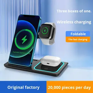 Support de <span class=keywords><strong>chargeur</strong></span> <span class=keywords><strong>sans</strong></span> fil pliable 3-en-1, compatible avec les téléphones, les montres et les écouteurs - Product Image 2