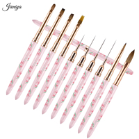 Kit professionnel de 10 pinceaux à ongles à motif floral rose pour les détails, les lignes longues, l'ombre, l'ovale, le plat, l'acrylique, l'oblique et la conception 3D
