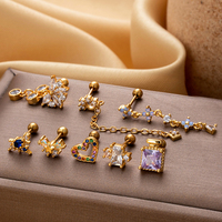 HENGSEN coloré zircon coeur papillon fleur longue chaîne balancent oreille cartilage piercing hélice boucles d'oreilles vis arrière
