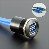 Conector USB 3.0 Doble Tipo-A Hembra a Macho de 60cm para Montaje en Panel, Directo de Fábrica, Carcasa Metálica Plateada Impermeable, USB-13