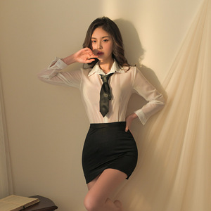 Lencería sexy ajustada, uniforme de secretaria/oficinista, conjunto seductor de maestra, medias puras y seductoras para mujer - Product Image 1