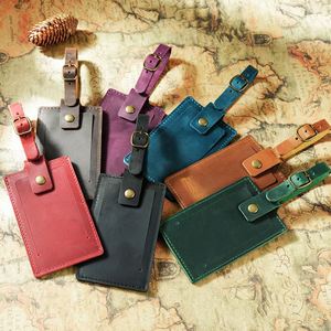 Premium Crazy Horse Leather Luggage Tag Travel <b>Suitcase</b> Identifier Baggage Label with Name Card Holder - Product Image 1