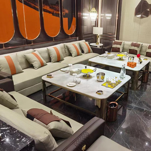 Conjunto de Sofá y Mesa de Centro de Cuero Genuino Personalizado para Bar, Cafetería, Sala de Karaoke, Cine, Cabina, Sala Privada de KTV de Lujo - Product Image 3