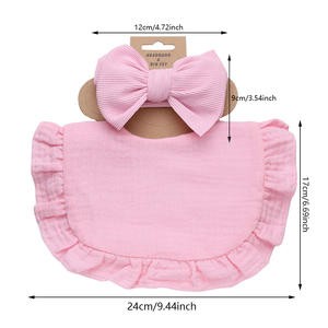 Solide gekräuselte Lätzchen Set mit gerippten Schleifen Stirnbändern Super weiche Baumwolle Bio Baby Girl Bandana Boutique DIY Lätzchen Fütterung - Product Image 4