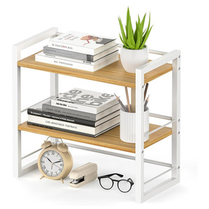 Multi Layer Storage Rack Desktop <b>Shelf</b> Kitchen Organizer Standing Type 2 Tier Black And White Office <b>Desk</b> Bookshelf - Product Image 3