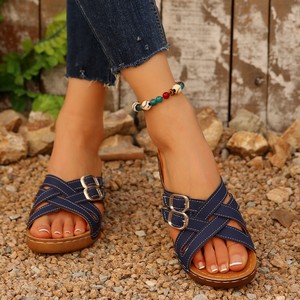 Summer New Arrival Fashion Thick Bottom Wedge Casual Soft Slippers Outdoor Elegant Beach Sandals Plus Size Women Shoes - Product Image 4