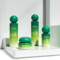 Soins de la peau de luxe, pot en verre cosmétique personnalisé dégradé givré, flacon pompe pour sérum et lotion en verre avec bouchon et boîte