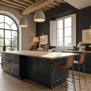 Isla de Cocina Modular <span class=keywords><strong>Pavone</strong></span> con Certificación ISO9001, Color Gris Carbón, Estilo Contemporáneo, Encimera de Madera Clara, Diseño Arqueado, Ecológica y Fácil de Instalar - Product Image 5