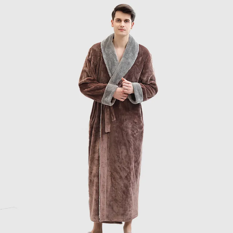 Custom coral flannel fleece bathrobe nightwear peignoir de bain pajamas for men