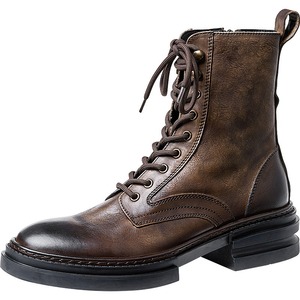 Bottes de travail d'extérieur pour hommes en cuir véritable, hautes, pour l'hiver et l'automne, chaussures montantes en cuir haut de gamme - Product Image 1