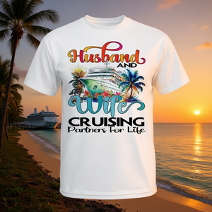 T-shirt assorti pour couple, motif « mari et femme, partenaires de croisière pour la vie », blanc, petit format, manches courtes, en coton et polyester - Product Image 3