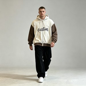 Men's Winter Terry Embroidered DTG Zipper Up High Quality Custom <b>Quilted</b> Hooded <b>Sweatshirt</b> - Product Image 2