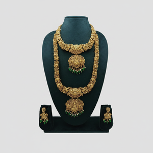 PADMAWATI <b>BANGLES</b> Traditional South Indian Temple Long Bridal Engagement Wedding Party Necklace <b>Set</b> Alloy <b>Gold</b> Plated Zircon - Product Image 2