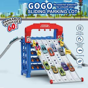 Sliding Track Truck Car, Parking <strong>Toy</strong> Storage Track Car <strong>Toy</strong> with 8 Cars for Boys - Product Image 1