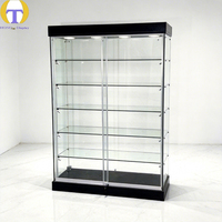 Vitrine murale pour boutique de tabac ou magasin de détail, vitrine à porte coulissante en verre trempé avec éclairage encastré et spot lumineux