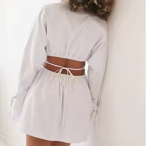 Vente en gros Ootd Vêtements <span class=keywords><strong>pour</strong></span> femmes Robe d'automne de haute qualité Robe d'affaires simple avec logo personnalisé Mini robe polo à taille apparente <span class=keywords><strong>pour</strong></span> femmes - Product Image 2