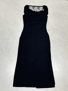 Robe longue élégante décontractée unie en maille sans manches avec empiècements en dentelle pour femme, taille haute, coupe ajustée, en maille transparente, style A-line - Product Image 2