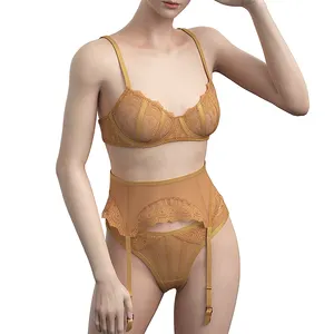 Bra and Panties Sets G-string Seamless Ice Silk Fur Bra and Panties Sets Embroidery Bikini Thongs Full Cup