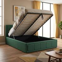 Tête de lit capitonnée moderne en tissu pour lit King Size, cadre en bois de pin, sommier avec rangement, mousse durable et gain de place