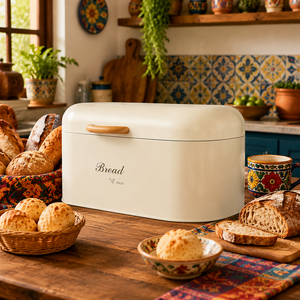 Contenitore per Pane in <span class=keywords><strong>Latta</strong></span> Opaca Vintage con Manico in Legno, Scatola <span class=keywords><strong>Portapane</strong></span> in Ferro per Cucina e Casa - Product Image 1