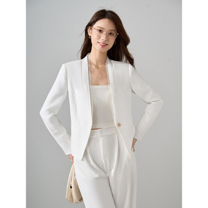 Women's <b>White</b> Blazer <b>Lace</b> Trim Long Sleeve Slim Fit Suit Autumn 2025 Style YY25616 - Product Image 2