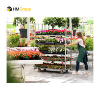 HM personnalisé à roulettes jardin pot de plante affichage pépinière multi-étagères chariots à plantes en métal pour déplacer de gros pots de plantes lourds