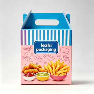Boîte en carton ondulé personnalisée avec poignée, de qualité alimentaire, en forme de <span class=keywords><strong>maison</strong></span>, pour emballage de poulet frit - Product Image 1