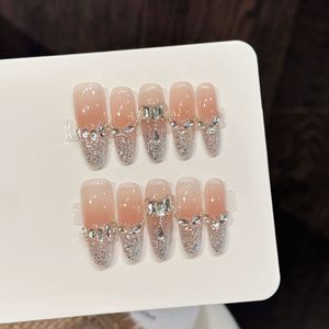 <span class=keywords><strong>Uñas</strong></span> Postizas Hechas a Mano con Diseños Florales Dorados, Efecto Degradado Transparente en Tono Nude, Estilo Ojo de Gato, <span class=keywords><strong>para</strong></span> Primavera y Verano - Product Image 5