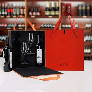 Factory Stock Double Bottle Wine Gift <b>Box</b> with <b>Foldable</b> Leather Carry Bag Universal Red Wine Holder - Product Image 1