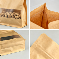 Sachet Doypack en papier kraft avec fenêtre, auto-scellant, à huit soudures latérales, imprimé sur mesure pour l'emballage de noix, de thé et d'aliments