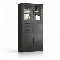 Armoire de classement à trois tiroirs avec porte en verre et rangement métallique verrouillable