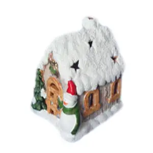 Custom colorful craft ceramic Christmas tree house statue unique design decorations snow village ornaments items