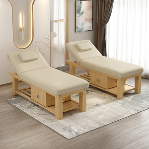 Lit de spa et de beauté en bois massif avec dossier réglable, éponge haute densité, pour chambre à coucher, style moderne et traditionnel chinois, usage commercial - Product Image 2
