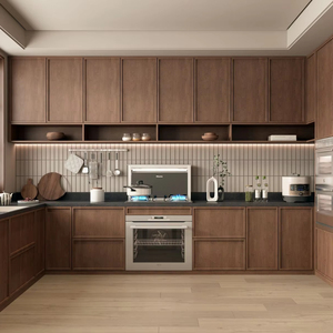 Elegante e Raffinato Set di Mobili da Cucina in Legno con Ripiani Aperti e Design con Forno Integrato per Villa, Maniglie di Stile - Product Image 3