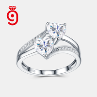 Bague de promesse en argent sterling 925 avec double cœur taillé en moissanite VVS D, deux pierres, tige fendue et accent pavé, pour mariage et fiançailles