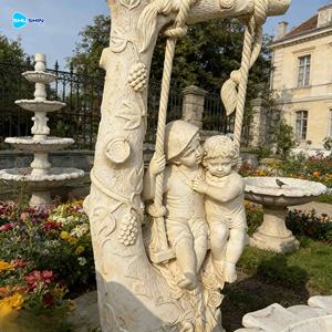 Escultura <span class=keywords><strong>de</strong></span> Mármol Tradicional Hecha a Mano <span class=keywords><strong>de</strong></span> Tamaño Real <span class=keywords><strong>de</strong></span> un Niño Sentado en un Columpio <span class=keywords><strong>para</strong></span> Jardines y Villas al Aire Libre - Product Image 2