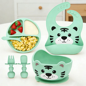 Juego de Vajilla de Silicona Ecológica para Bebés, Plato de Alimentación, Tazón, Vaso Antiderrames, <span class=keywords><strong>Cubiertos</strong></span> para Niños Pequeños, Venta al por Mayor - Product Image 3