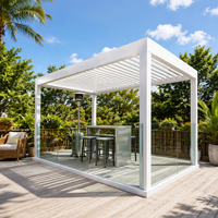 Pergola Bioclimatique Motorisée à Lames Orientables en Alliage d'Aluminium - Imperméable, Résistante au Vent, Thermolaquée, Facile à Assembler, Style Naturel Chinois