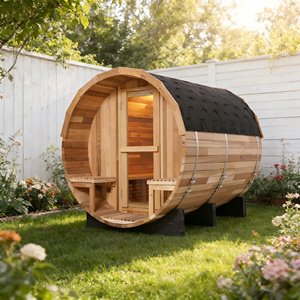 Sauna en cèdre pour 6 personnes avec toiture imperméable, poêle 6KW et 2 bancs de porche - Product Image 1