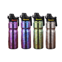 Bouteille isotherme sport premium en titane pur de 650 ml avec double ouverture et paille en titane, boîte cadeau, logo personnalisé, vente en gros